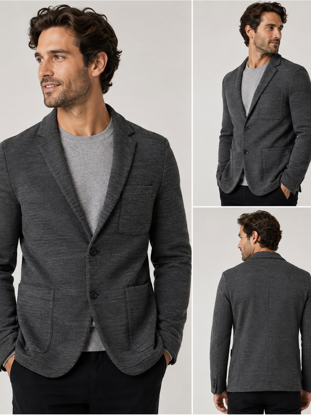 Frank + Oak Men’s 40 Charcoal Gray Wool Blend Textured Knit Blazer